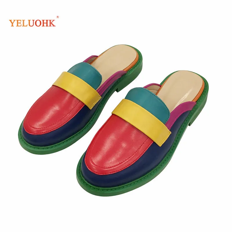 Женские сабо цвет радуги Высококачественная кожаная женская обувь на плоской