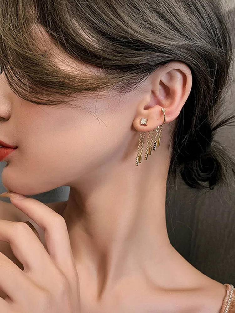 

New Fashion Back Hanging Ear Bone Clip Tassel Earrings Girl Temperament Shiny Crystal Pendant Earrings Jewelry