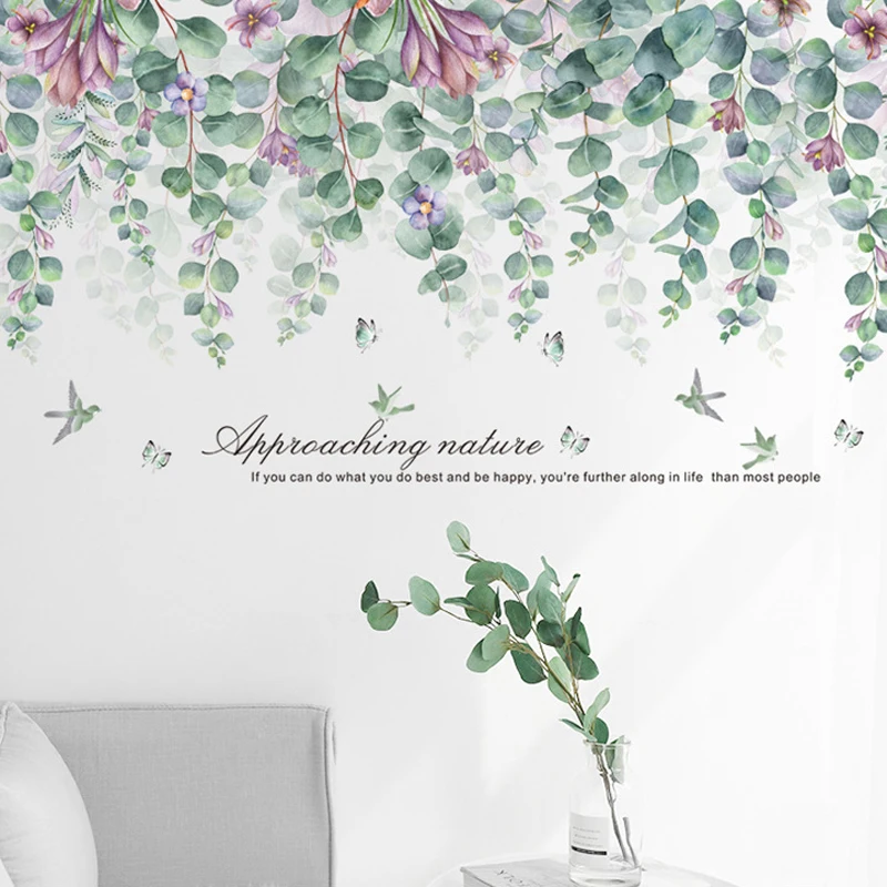 

Home wall decoration 3d green leaf sticker removable living room nature landscape wall decal for bedroom