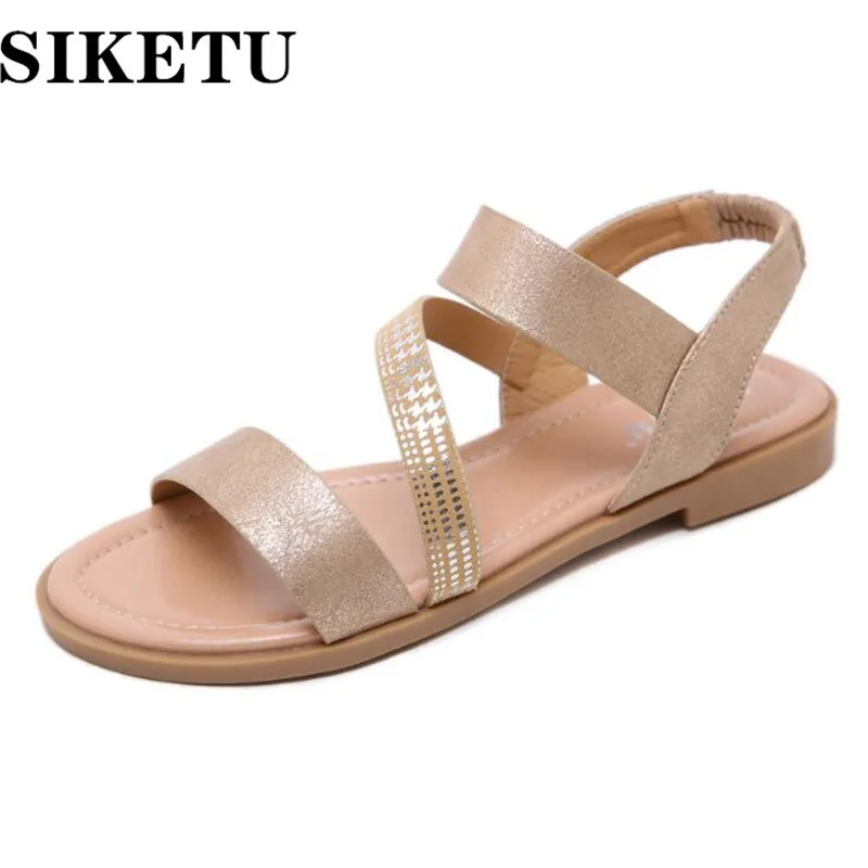 

summer woman sandals PU Sequined Cloth Slip On Flat Toe Bling Comfy Soft Ladies Sandals sandal for women shoes size 36-44 black