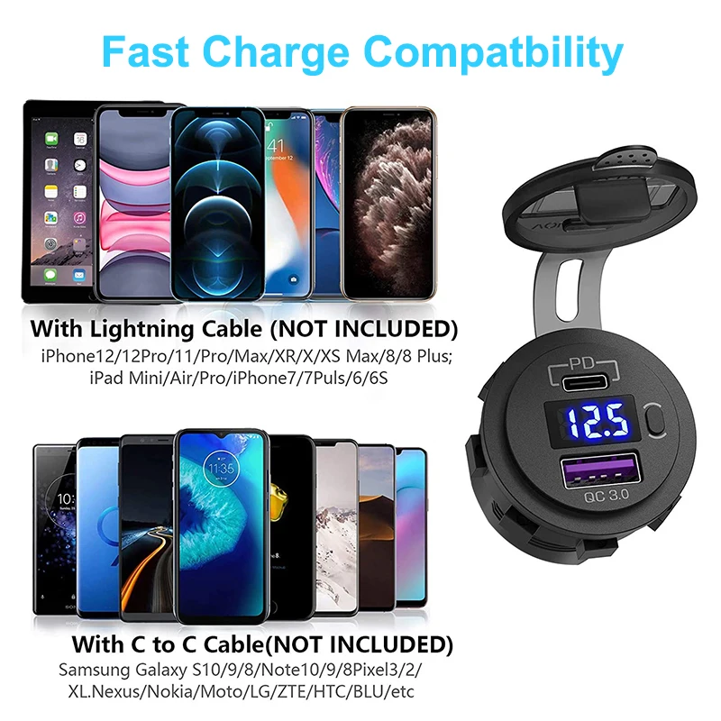 Автомобильная USB-розетка PD Type-C QC3.0 12 В/24 В автомобильное зарядное устройство