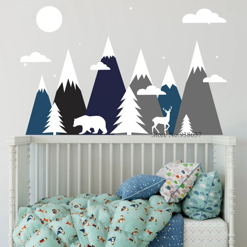 

Наклейка на стену с изображением больших гор и леса, наклейка для украшения детской комнаты, BA482-1