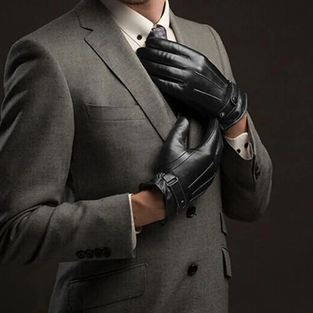 

Women Men Gloves Winter Faux Leather Motorcycle Full Finger Touch Screen Warm Gloves Full Finger Black Mittens High Quality Gift