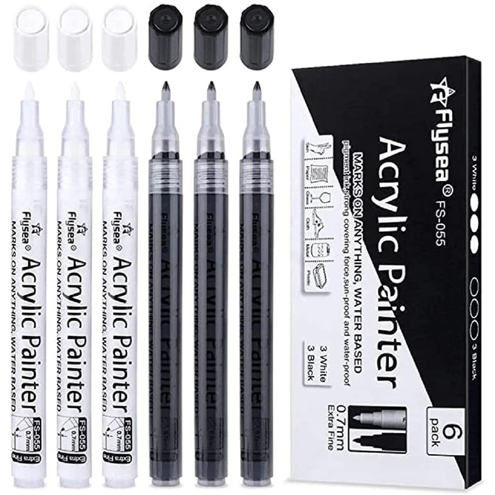

Acrylic Paint Pen White & Black, 0.7mm Acrylic Marker Set for Chalkboard, Wood, Plastic, Glass, Stone, Metal, Canvas, Ceramic