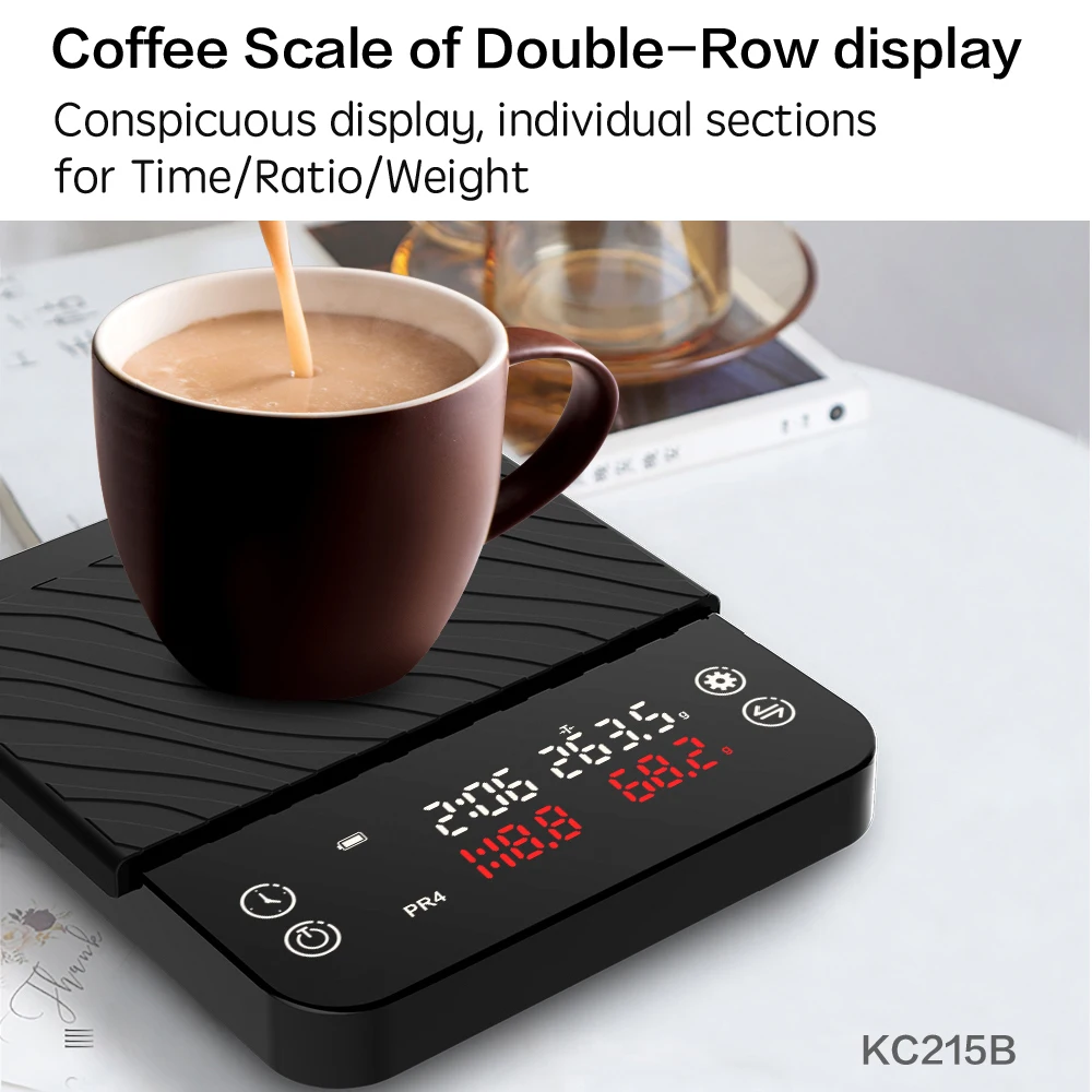 B&aacute;scula de caf&eacute; por goteo inteligente para el hogar, balanza Digital con temporizador, 2kg, 0,1g, peso de pantalla de doble fila con temporizador-1