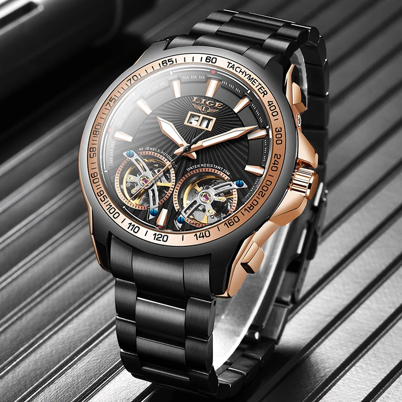 Часы наручные LIGE Мужские автоматические механические водонепроницаемые до 100