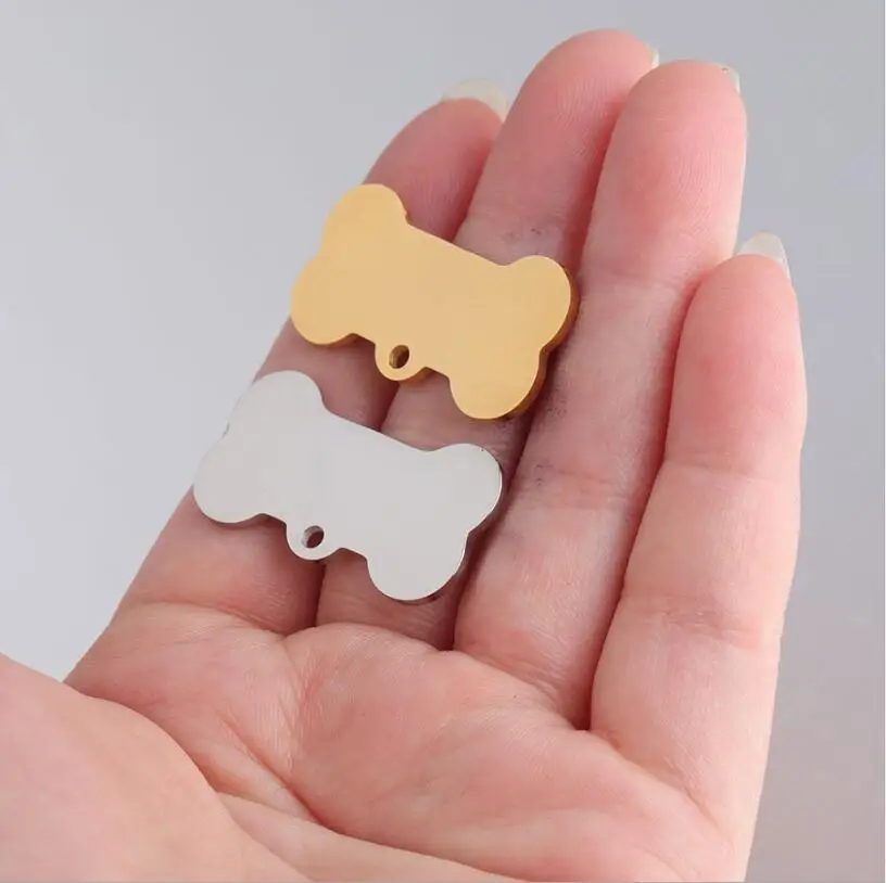 10 шт./лот зеркало из нержавеющей стали полированный Pet ID тег Bone Charms DIY собака кулон