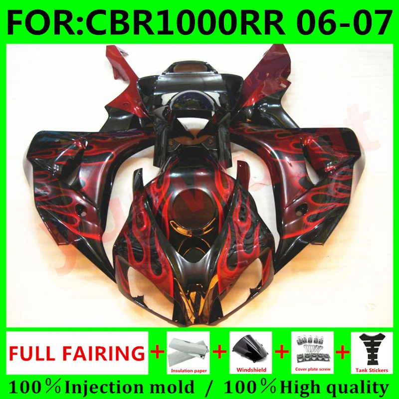 

New ABS Motorcycle Fairings Kit Fit For Honda CBR1000RR 2006 2007 cbr1000 RR CBR 1000RR 06 07 bodywork fairing set red flame