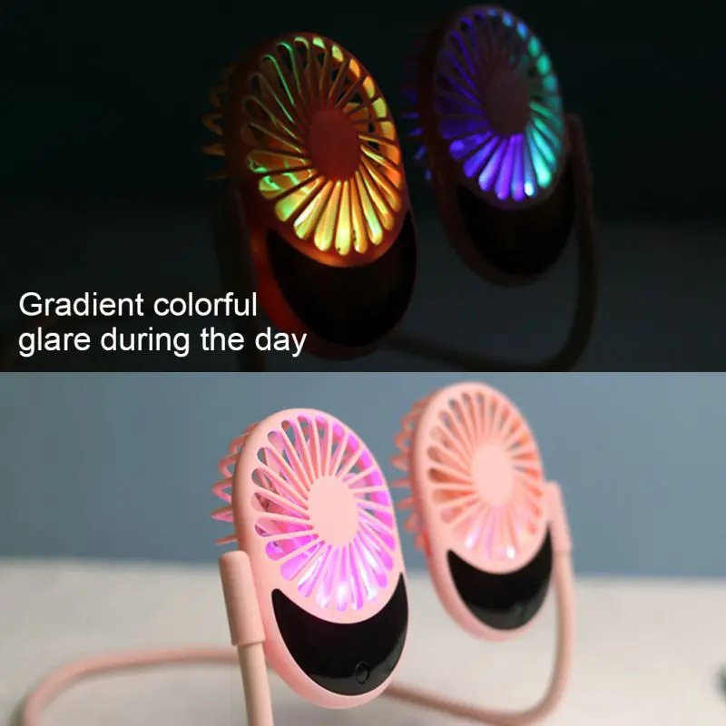

Hot Portable Hand-Free Removable Neckband Fan With 7 Colors LED Light Personal Cooling Fan USB Rechargeable Wearable Fan