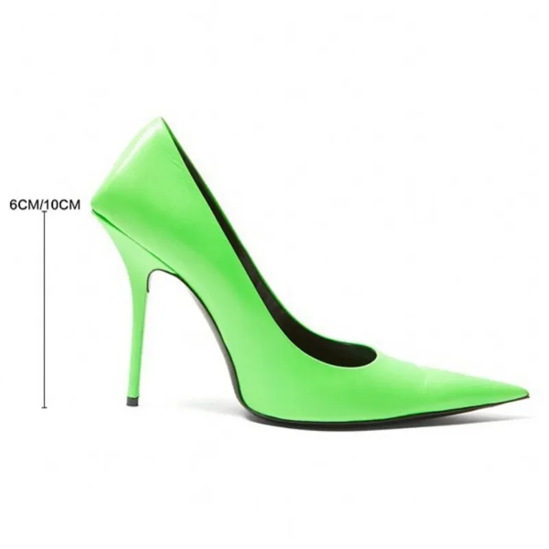 

Runway Fluorescent Green Pointed High Heels Shoes Woman Top Quality Sexy Stiletto Shallow Shoes Brand Wedding Party Pumps 34-41