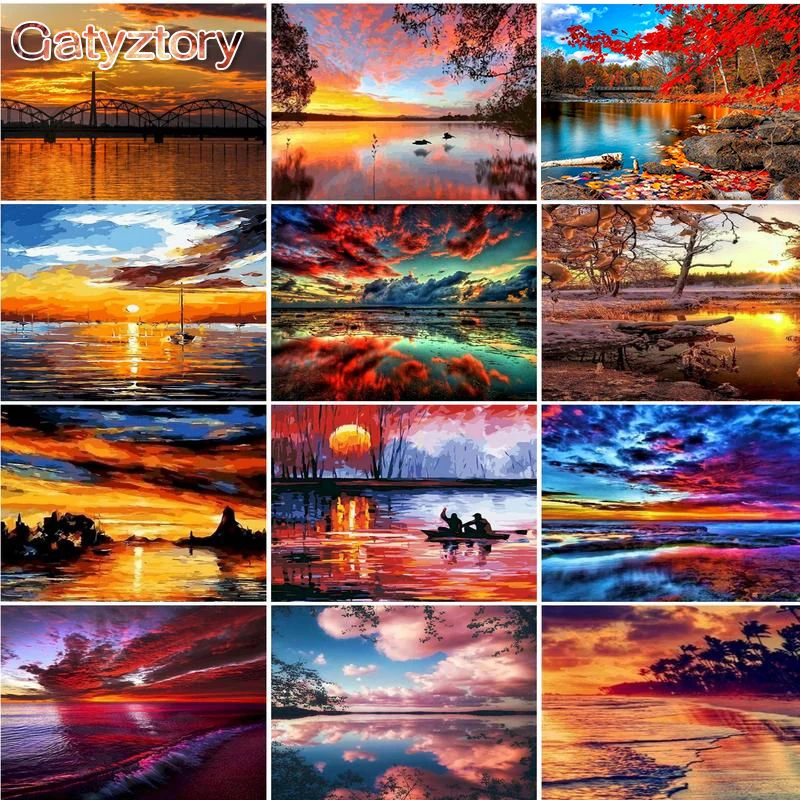 

GATYZTORY Frame Seascape Oil Painting By Numbers DIY Scenery Paint By Numbers On Canvas Frameless Landscape Digital Hand Paintin