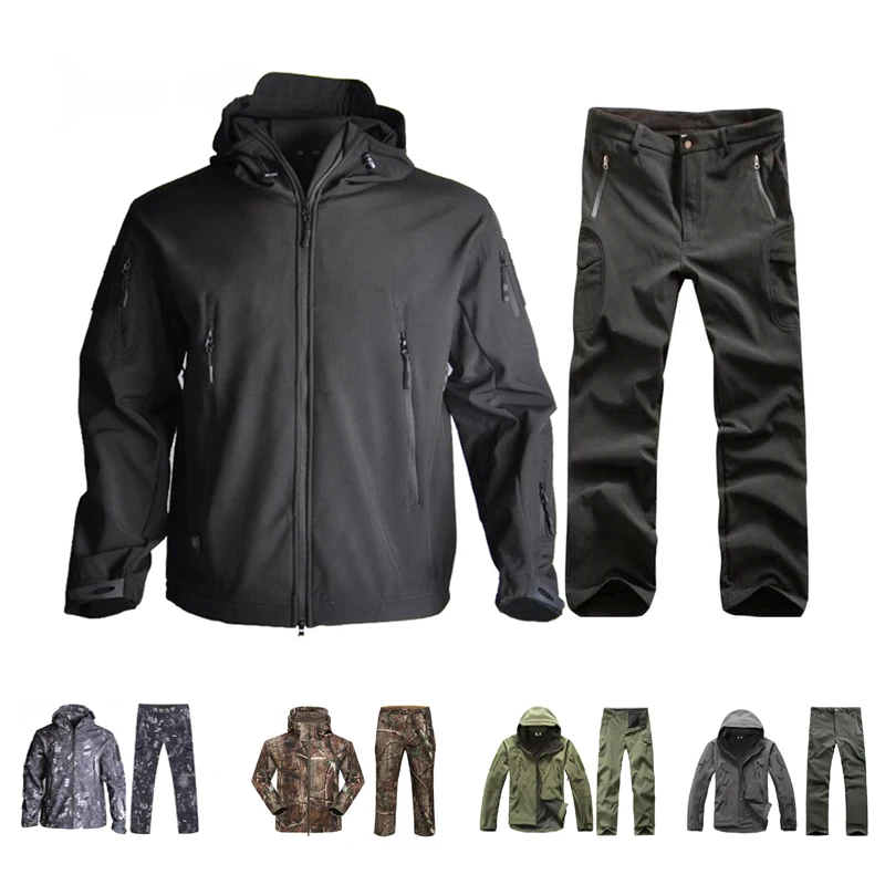 

Hot TAD Softshell Jacket and Pants Military Camouflage Suits Waterproof Jackets Outdoor Hiking Windbreaker Men Clothes