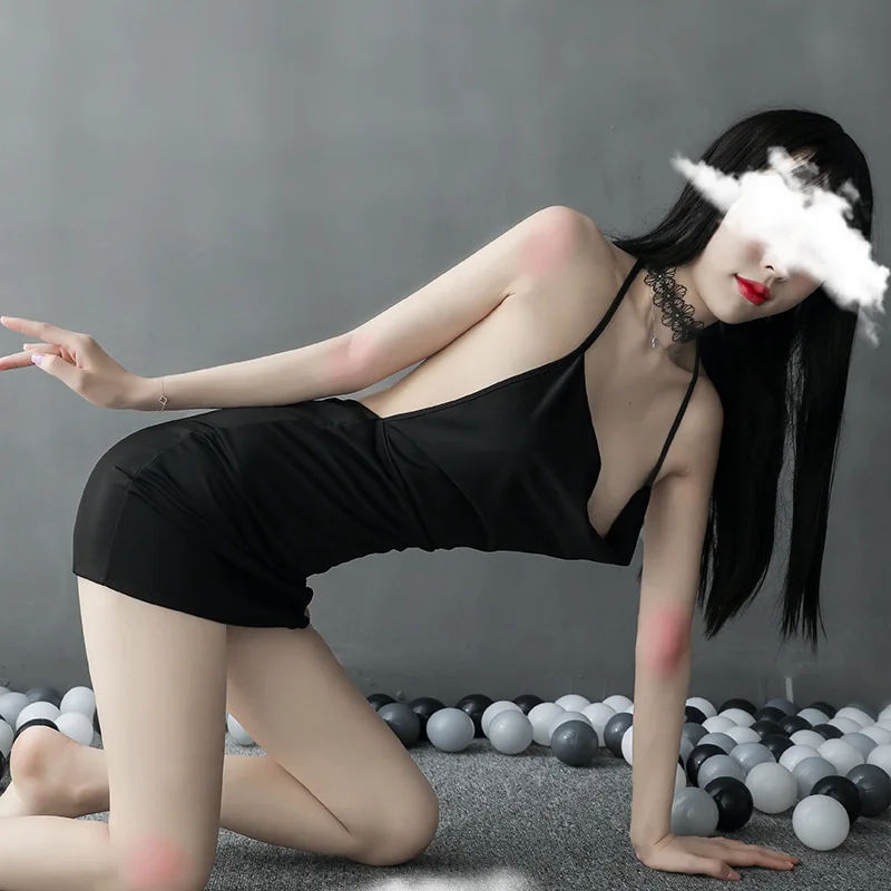 Черное увлекательное нижнее белье соблазнительный пижамный комплект с ремнем на