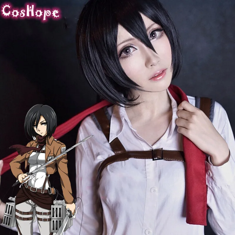 Mikasa Ackerman Косплей Атака Титанов косплей женский короткий черный парик аниме