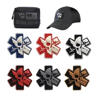 skull pvc patch emblem badge medic team first aid military wings with hook for clothing backpack tactical patches