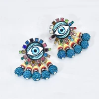 new luxury rhinestone evil eye alloy drop earrings for women party punk fashion tassel dangle hanging earring jewelry gifts