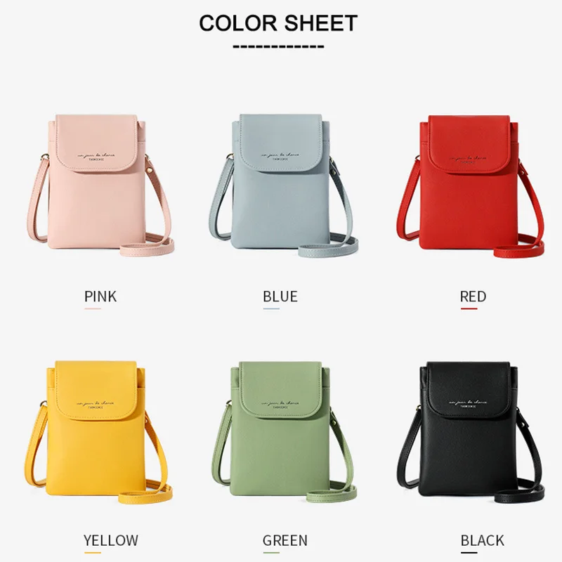 Colorful Cellphone Bag Fashion Daily Use Card Holder Small Shoulder Bag for Women Soft PU Leather Zipper Purse Mini Flap Pocket