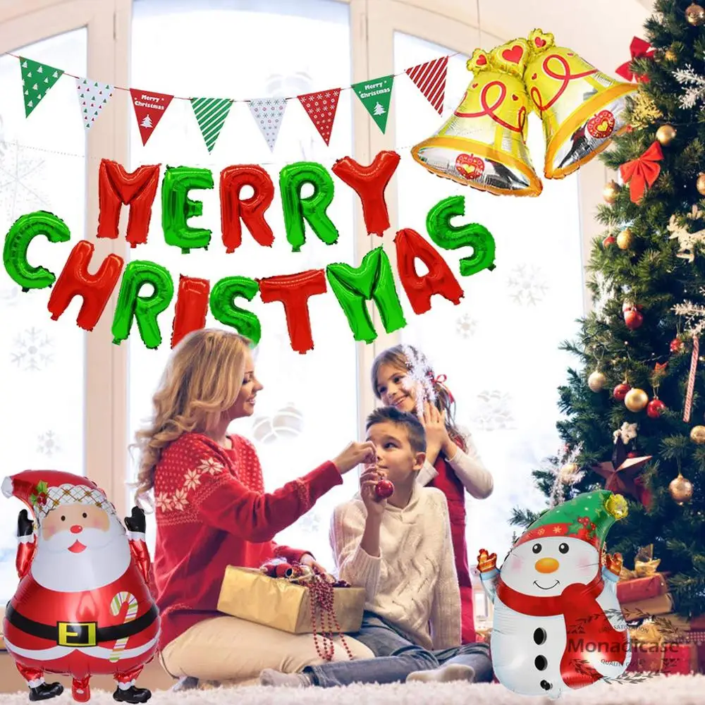 

Christmas Decoration Balloon Set 28 pieces --Merry Christmas Santa Claus Christmas Tree Snowman Bell Star Foil Latex Balloon