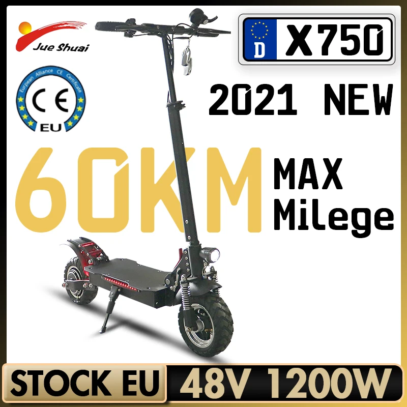 

2021 NEW 60KM Max Distance 48V Electric Scooter 1200W Motor Electric Sscooters Adults 10" Big Wheel Folding E Scooter EU Stock