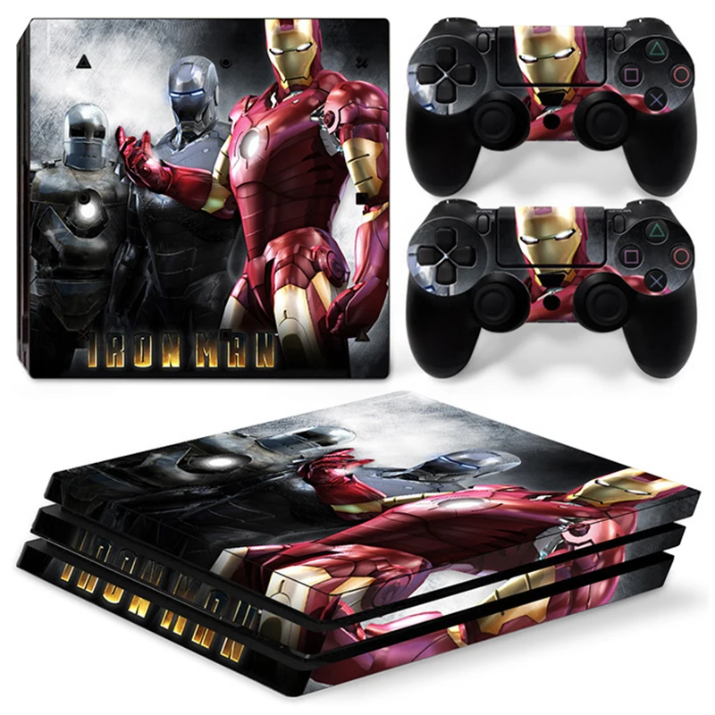 Виниловый стикер для консоли PS4 Pro и 2 контроллеров Marvel Железный человек Дэдпул