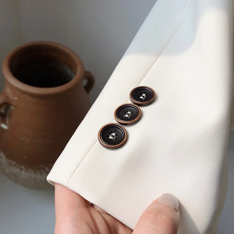 

White suit women's spring leisure suit top polyester double breasted regular blazers coat full sleeve notched collar