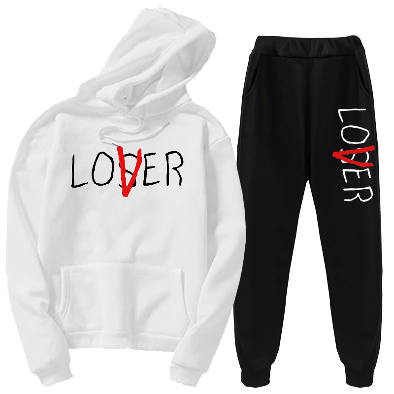 

Fleece Tracksuits Two Pieces Set Hooded Oversize Sweatshirt Pant Lost Loser Print Fashion Couple Hoodie Winter Casual Outfits