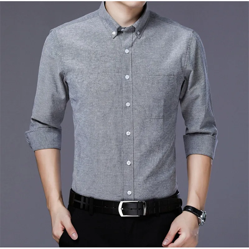 Мужская хлопковая рубашка с длинным рукавом синяя/серая/белая в деловом стиле