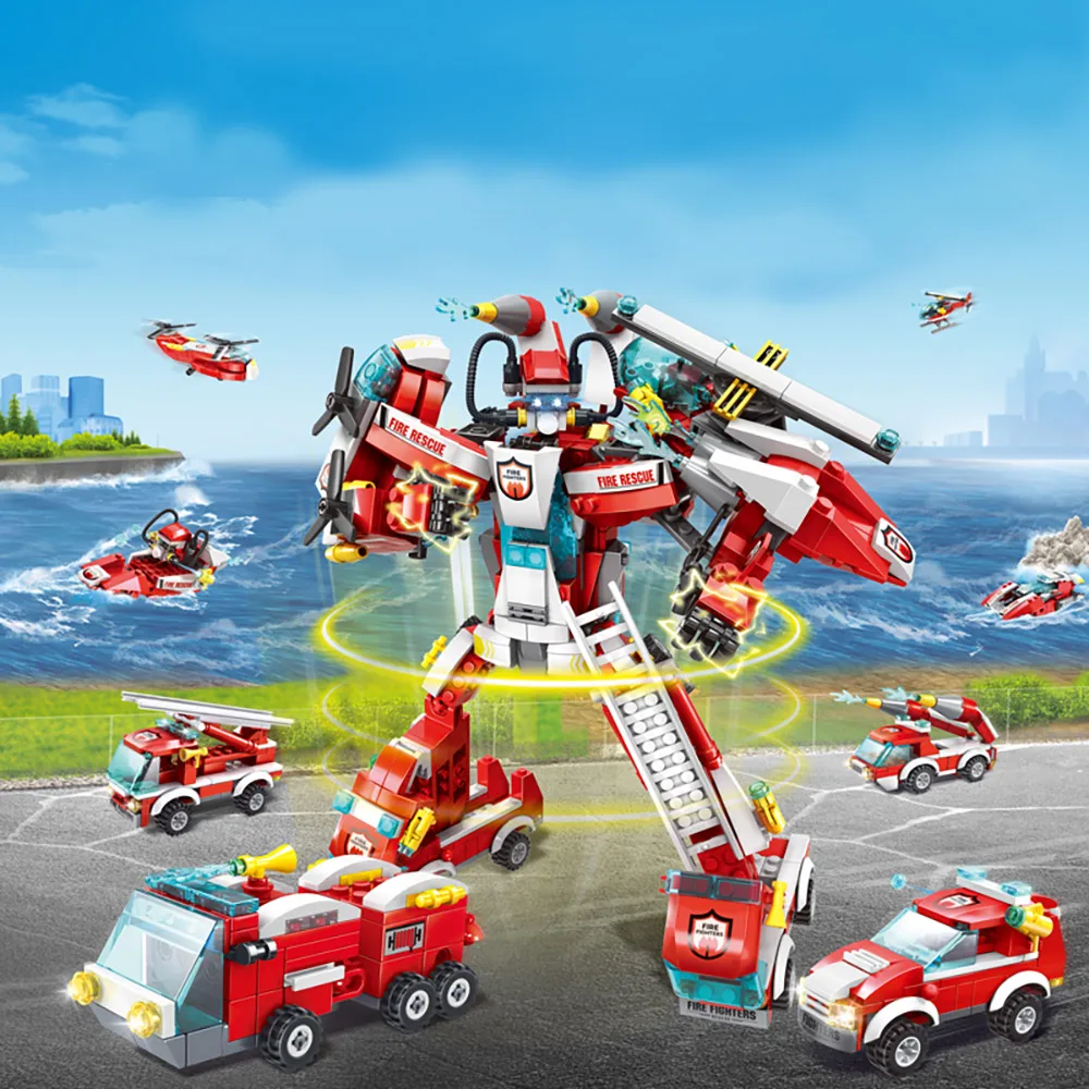 668 шт Робот строительные блоки автомобиль самолет вертолет игрушки мальчик мех
