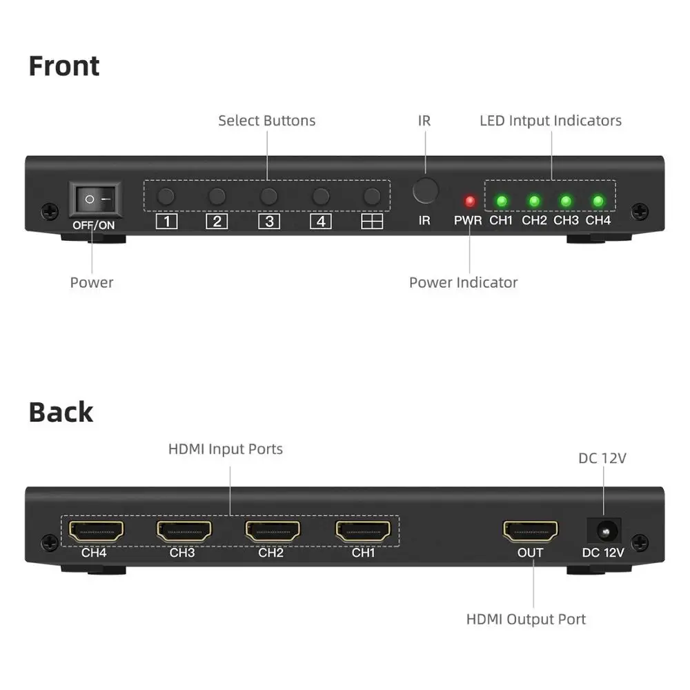 Конвертер AOEYOO HDMI 4x1 Mulit-Viewer 1080P 4 порта s с PIP бесшовный Swith Quad порт SPDIF для PS4 TV |