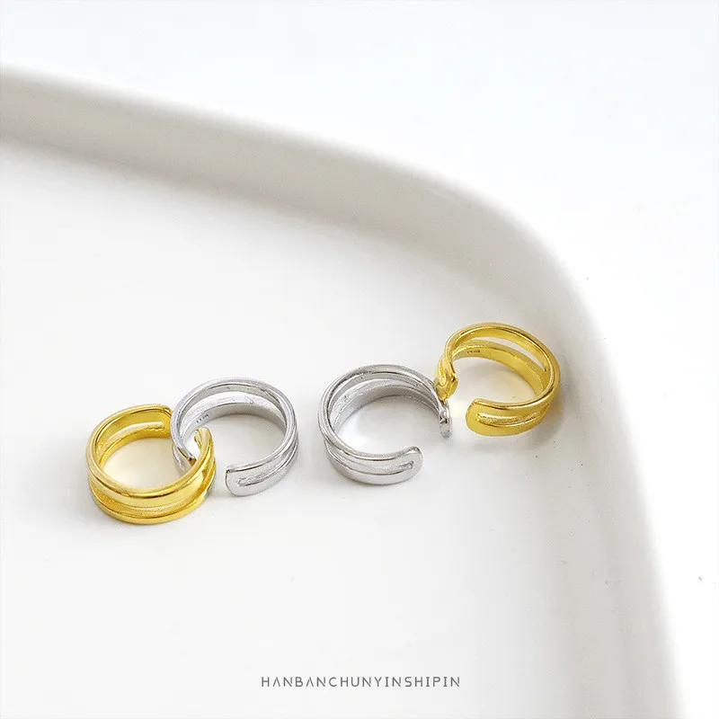 Минималистичный двухслойный глянцевый зажим для ушей без проколов Стерлинговое