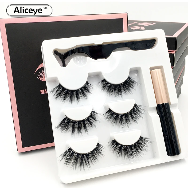 Набор Магнитных ресниц и подводки для глаз 3D накладные ресницы натуральные