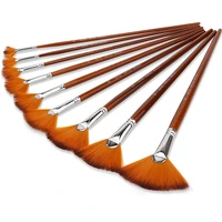 9pcs paint brushes set professional fan shaped long handle paintbrushes for watercolor acrylic gouache oil canvas face painting