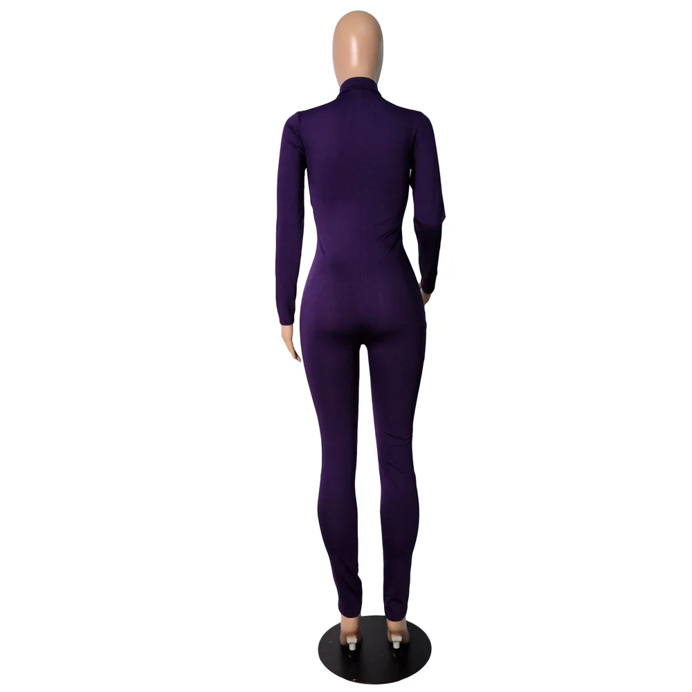 

Zipper Up Fitness Rompers Womens Jumpsuit Deep V Neck Long Sleeve Club Party Playsuit Streetwear Bodycon One Piece Club Outfits