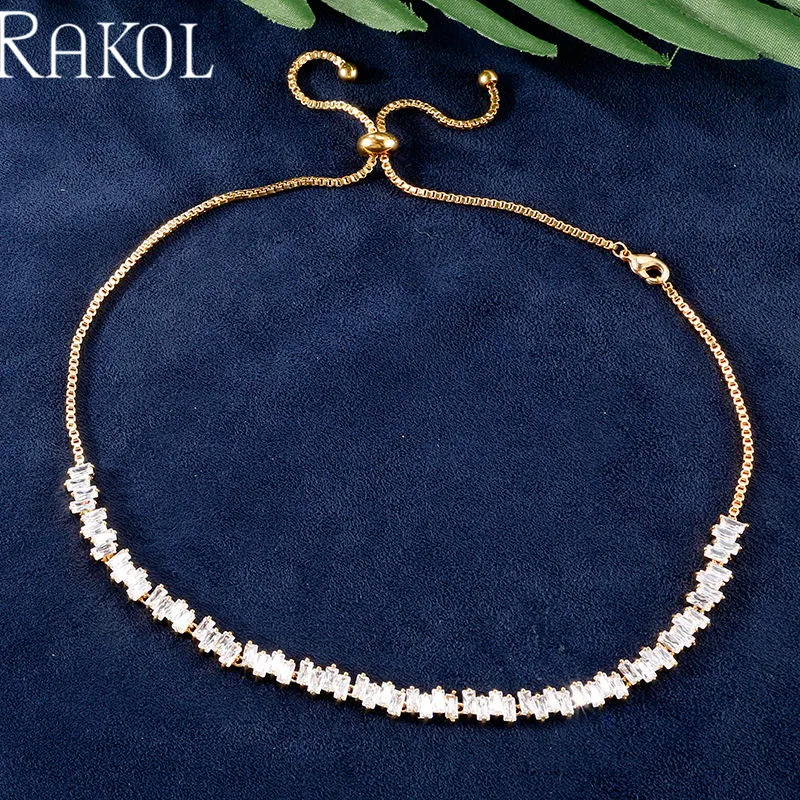 RAKOL розовое золото цвет кубического циркония проложили мини Луна Форма ключицы
