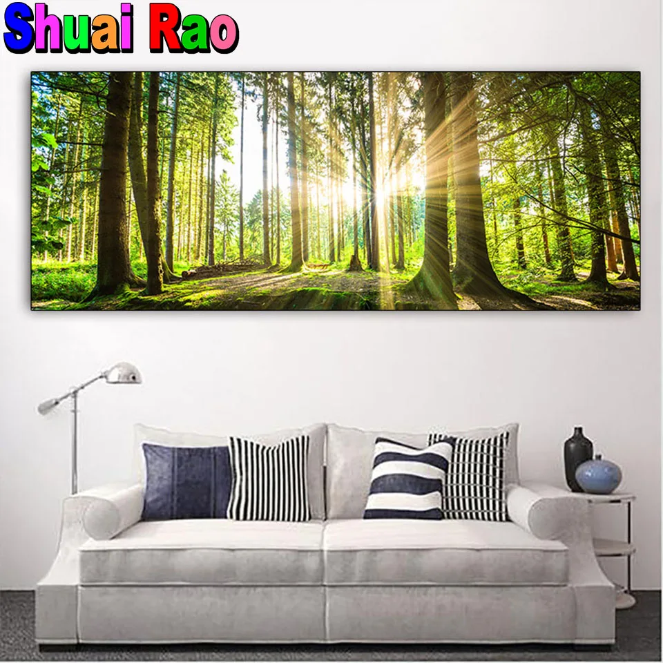 

large Natural Green Tree Forest Sunset Landscape 5D Diamond Painting Diamond Mosaic DIY Diamond Embroidery Full Round Drill Gift