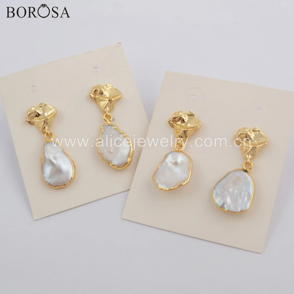 BOROSA Dropship Gold Filled Freeform Natural Freshwater Pearl Drop Earrings Dangle Earring Jewelry for Gift G1780 | Украшения и