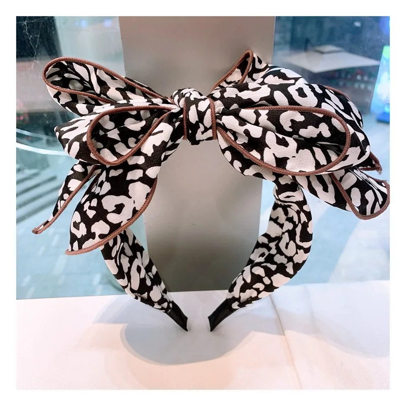 

Retro Silk Leopard Headband Dot Pattern Multilay Bow Hairband Turban for Women Lady Wide Hair Hoop Bezel Hair Bands Accessories