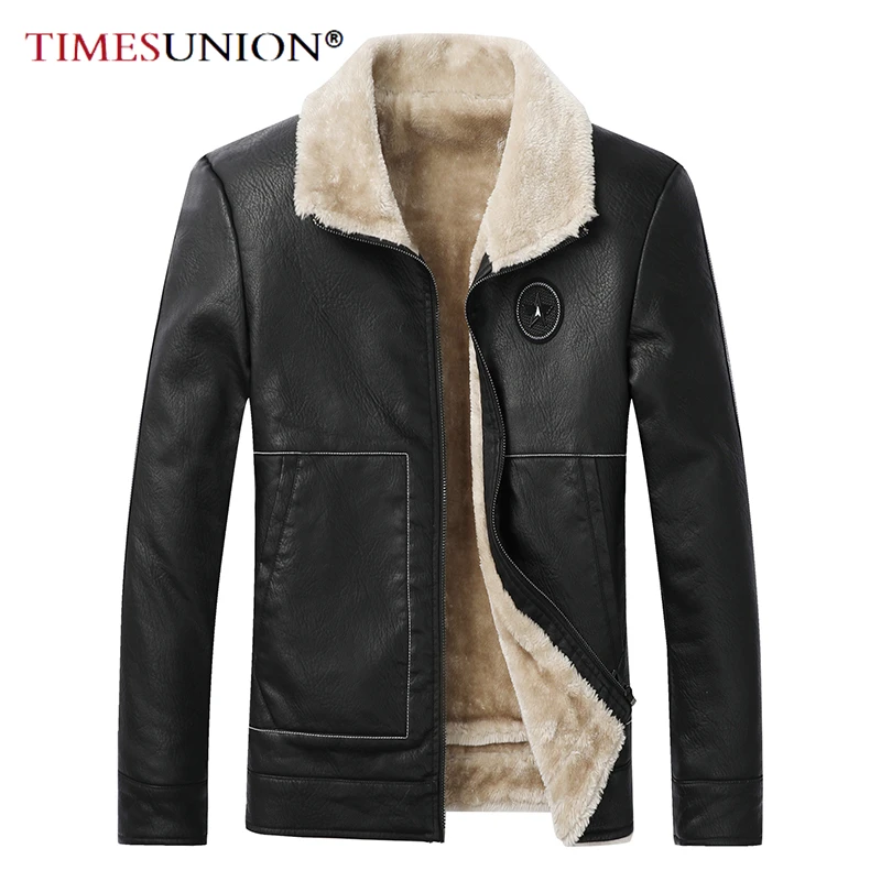 

Soft PU Leather Jackets Men 2021 Fashionable New Style Fur Thicker Winter Jacket Men Lapel Collar Biker Jacket