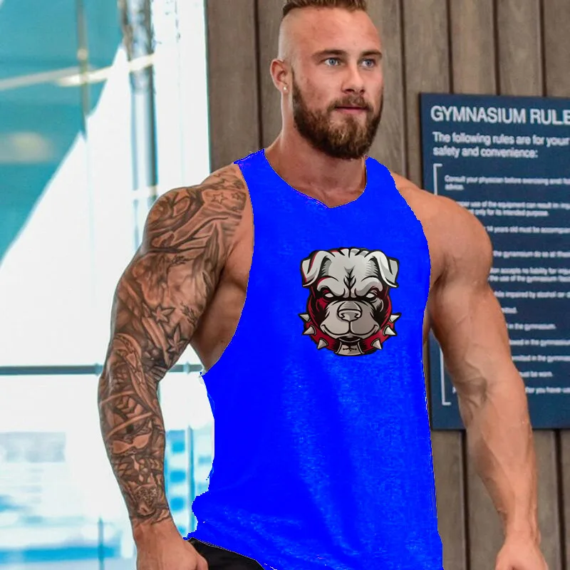 DOG blue Seven Joe, новинка, модные хлопчатобумажные рубашки без рукавов, майка, мужская рубашка для фитнеса, Мужская майка, майка для бодибилдинга, тренировок, тренажерного зала, мужская майка для фитнеса - Цвет: DOG blue