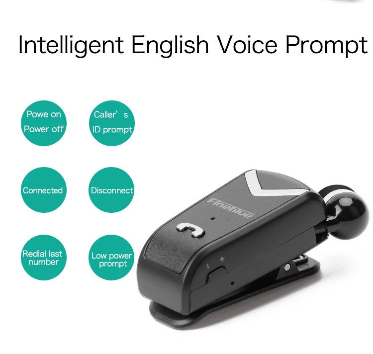 FINEBLUE F-V2 беспроводные наушники Bluetooth Handsfree наушники гарнитура звонки напоминают о цифрах носить пульт на прищепке для телефона с микрофоном