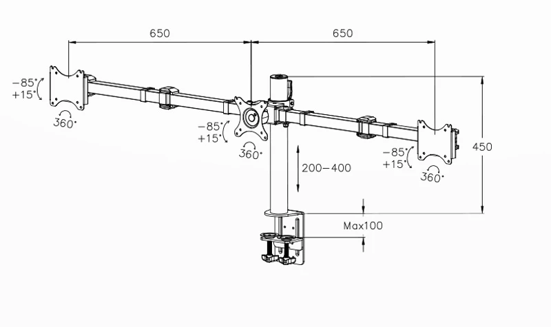 Desktop Clamping Full Motion 10-30 inch Triple Monitor Holder 360 Degree Three LED LCD Mount Arm Bracket 10kgs Per | Электроника