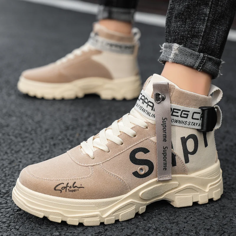 

Мужские парусиновые ботинки, теплые удобные ботинки с высоким берцем, в британском стиле, зима 2021