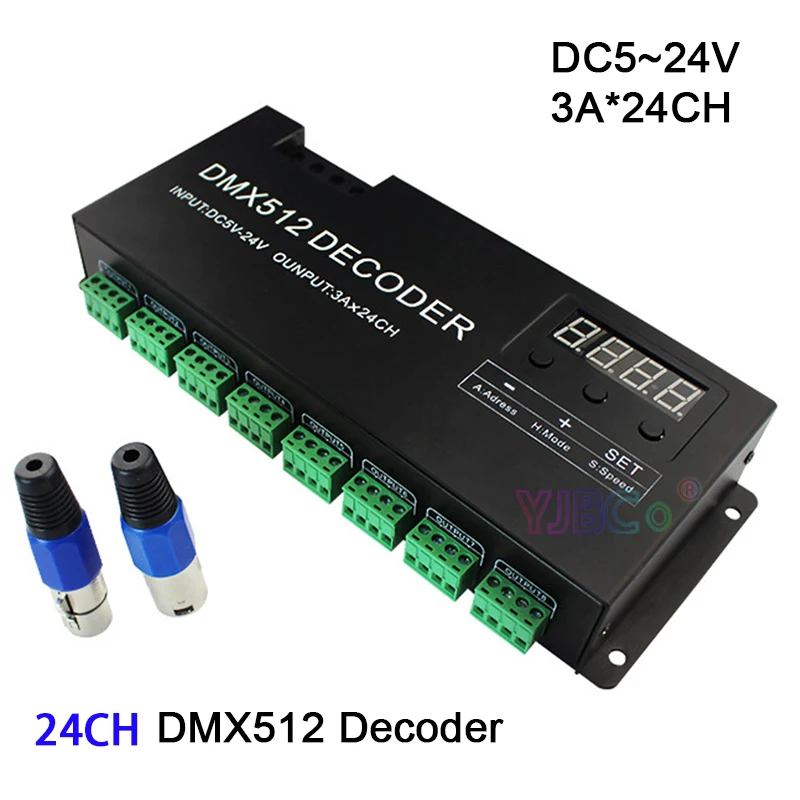 Декодер DMX512 DC5V 12 в 24 канала 3А * 24CH одноцветная RGB Светодиодная лента контроллер