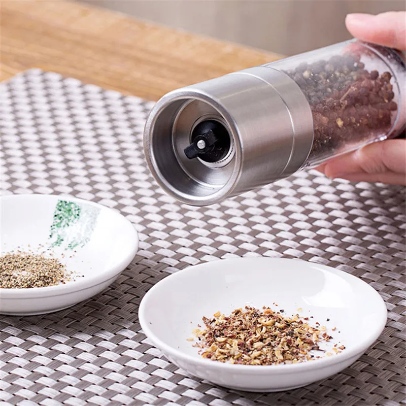 Salt Shakers 2 in 1 Double Head Stainless Steel Manual Pepper Mill Grinder Transparent Barbecue Seasoning Tank Cooking Tool | Дом и сад
