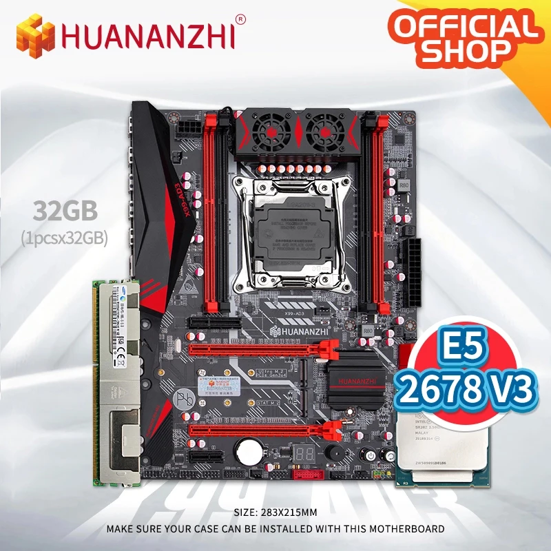 Günstig HUANANZHI X99 AD3 REV 3,0 X99 Motherboard Mit Intel XEON E5 2678 V3 Mit 1*32G DDR3 RECC Speicher Combo Kit Set NVME USB 3,0 ATX