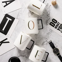 golden english letter white ceramics mugs with spoon lid coffee mug milk tea office cups drinkware the best birthday gift