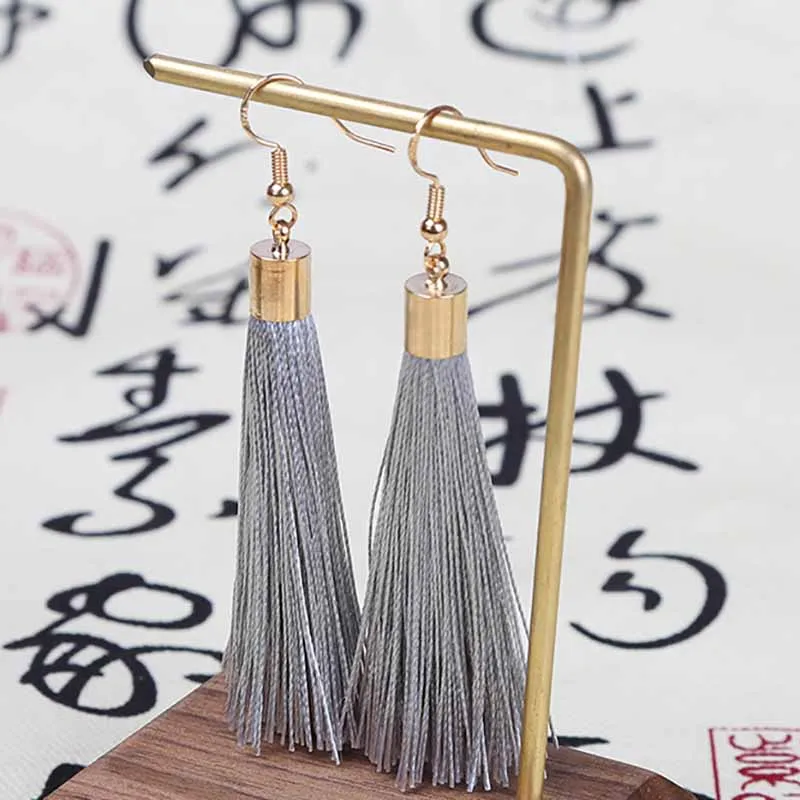 BTWGL модные богемные длинные серьги с кисточками из сплава белые красные шелковые