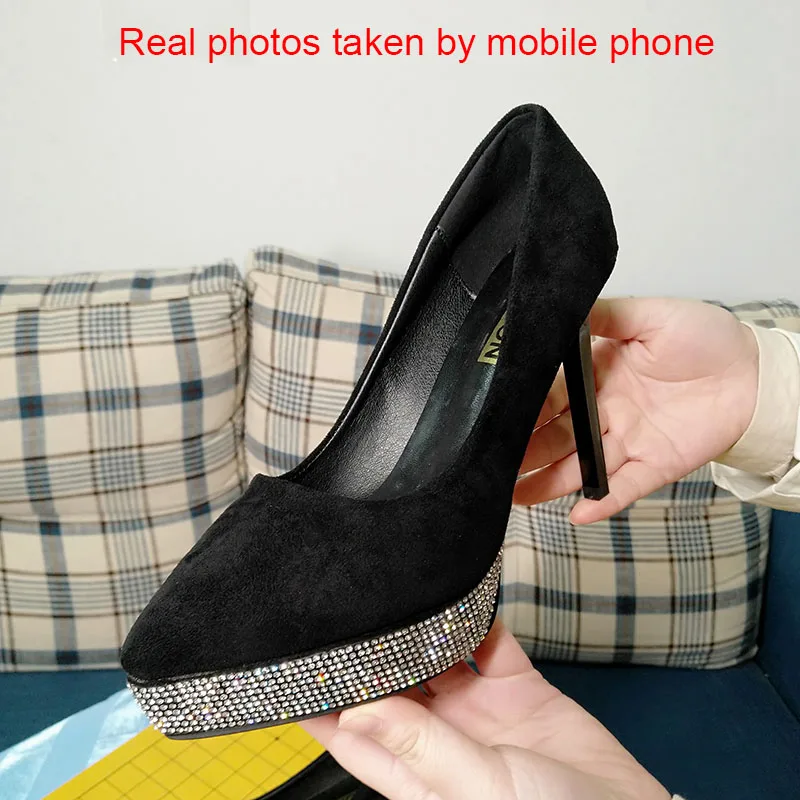 2020 crystal shoes women high heels wedding platform pumps rhinestone black red | Обувь