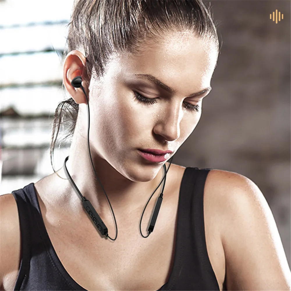 Беспроводные Bluetooth наушники водонепроницаемые спортивные с шейным ремешком HD