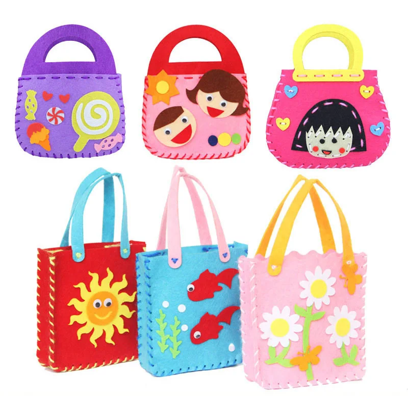 

DIY Applique Bag Kids Children Handmade Montessori Toys Cloth Cartoon Animal Flower Bag Art and Craft Toys Christmas Gifts